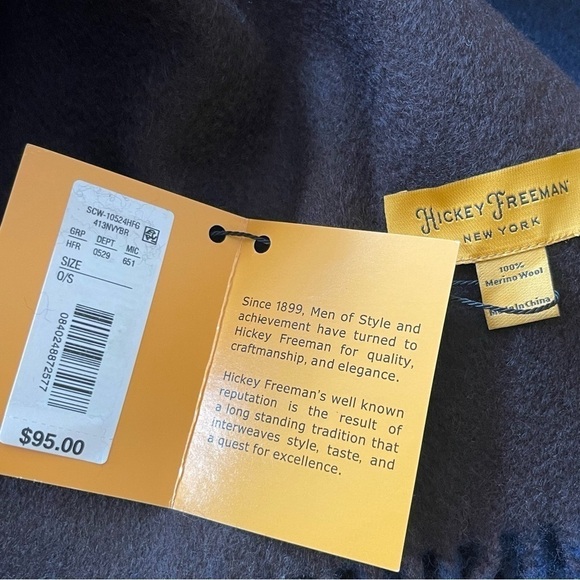 Hickey Freeman Solid Double Face Merino Wool Fringe Scarf Brown/Navy Reversible - Picture 11 of 16